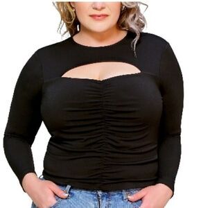 New JUST POLLY Trendy Plus Size Ruched bodice Woman Cutout Top shirt 1X,2X, 3X